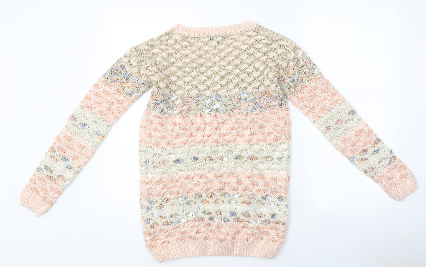 Warehouse Womens Multicoloured Round Neck Geometric Polyester Pullover Jumper Size 6