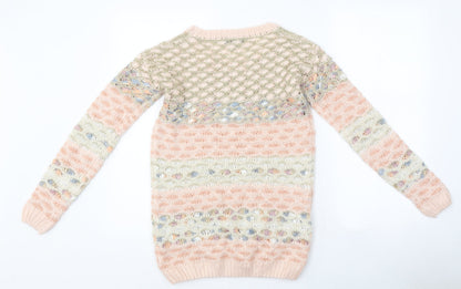 Warehouse Womens Multicoloured Round Neck Geometric Polyester Pullover Jumper Size 6