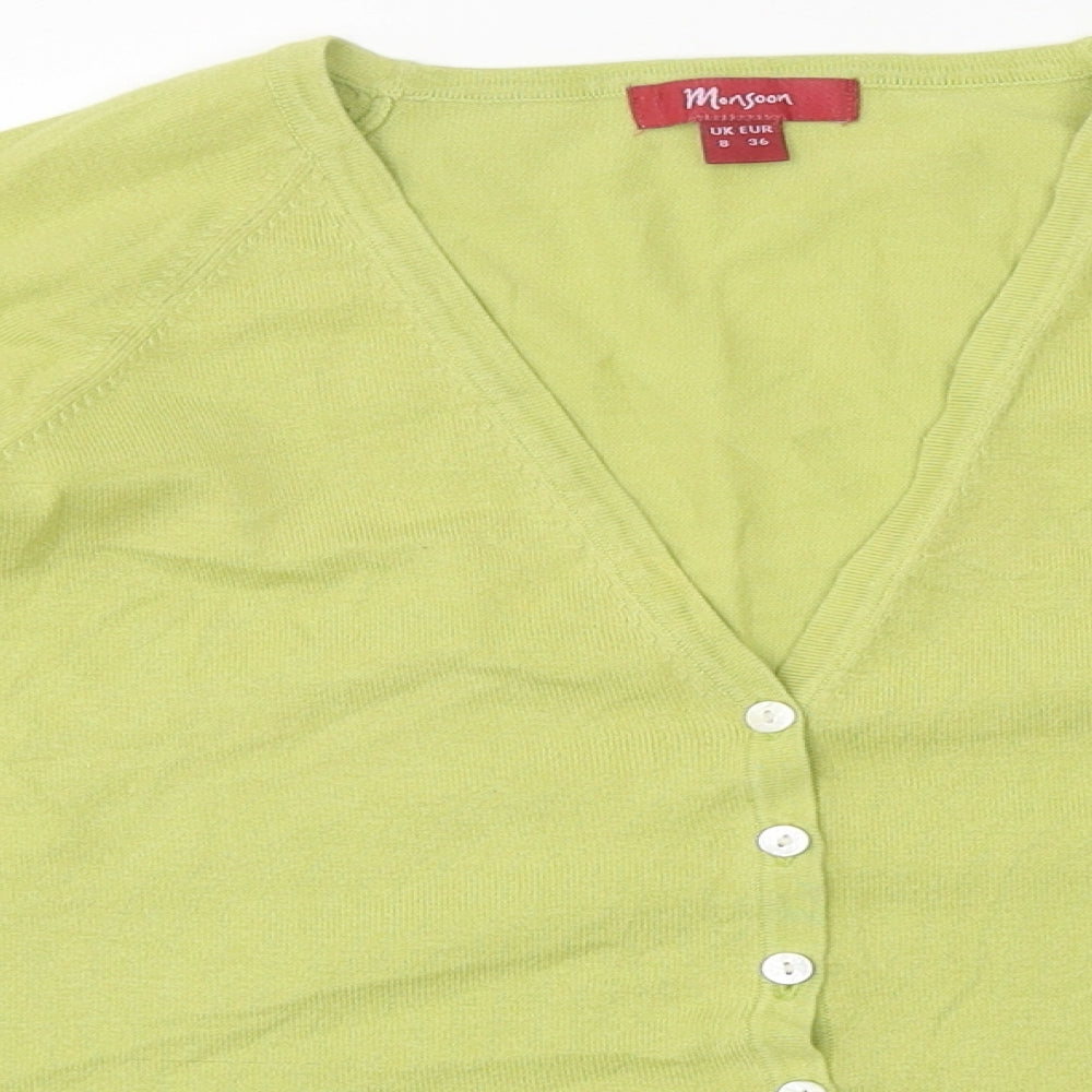 Monsoon Womens Green V-Neck Polyester Cardigan Jumper Size 8