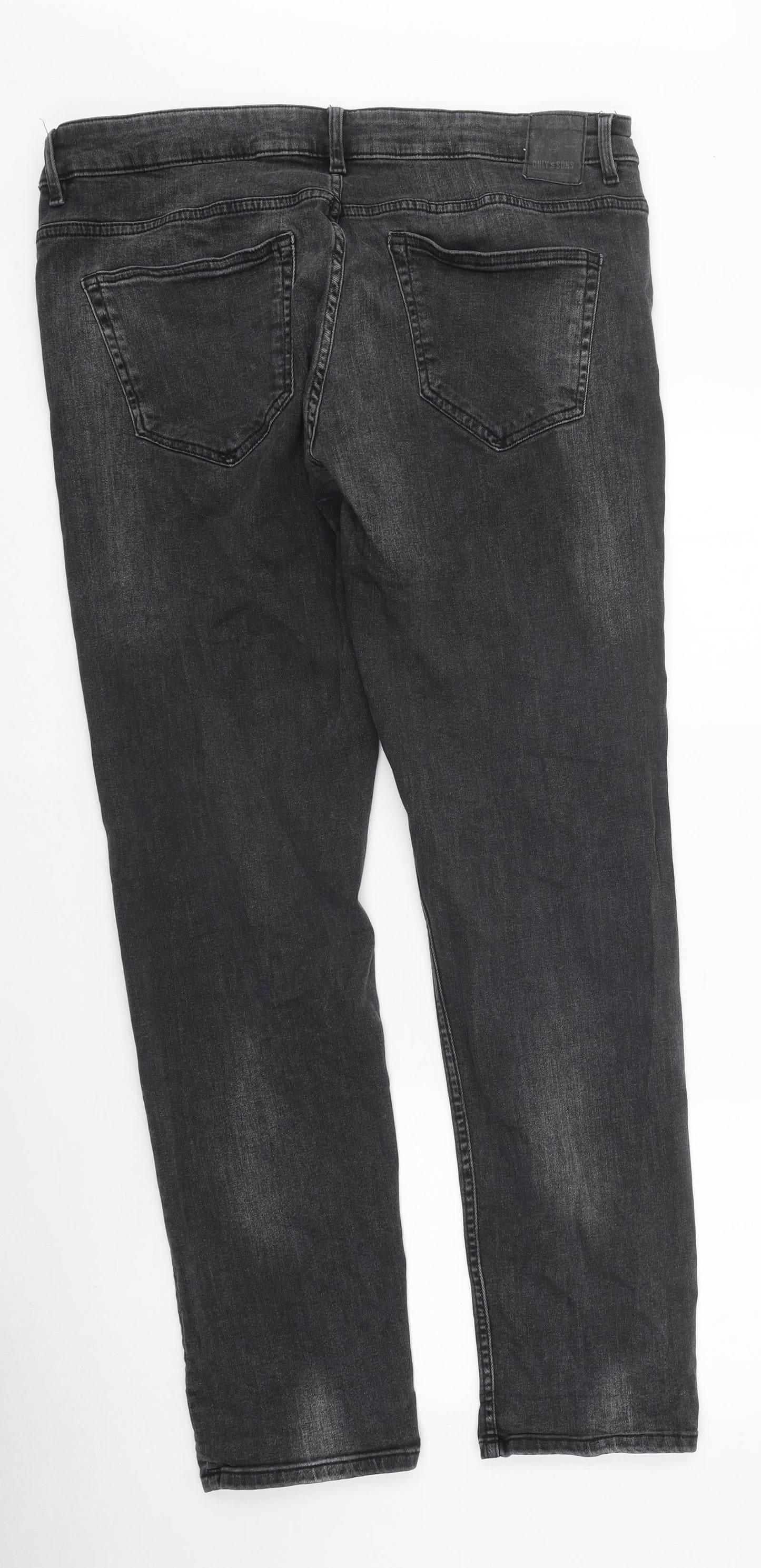 ONLY & SONS Womens Black 100% Cotton Straight Jeans Size 34 in L30 in Slim Zip