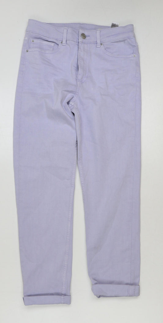 Marks and Spencer Womens Blue Cotton Straight Jeans Size 6 L28 in Slim Button