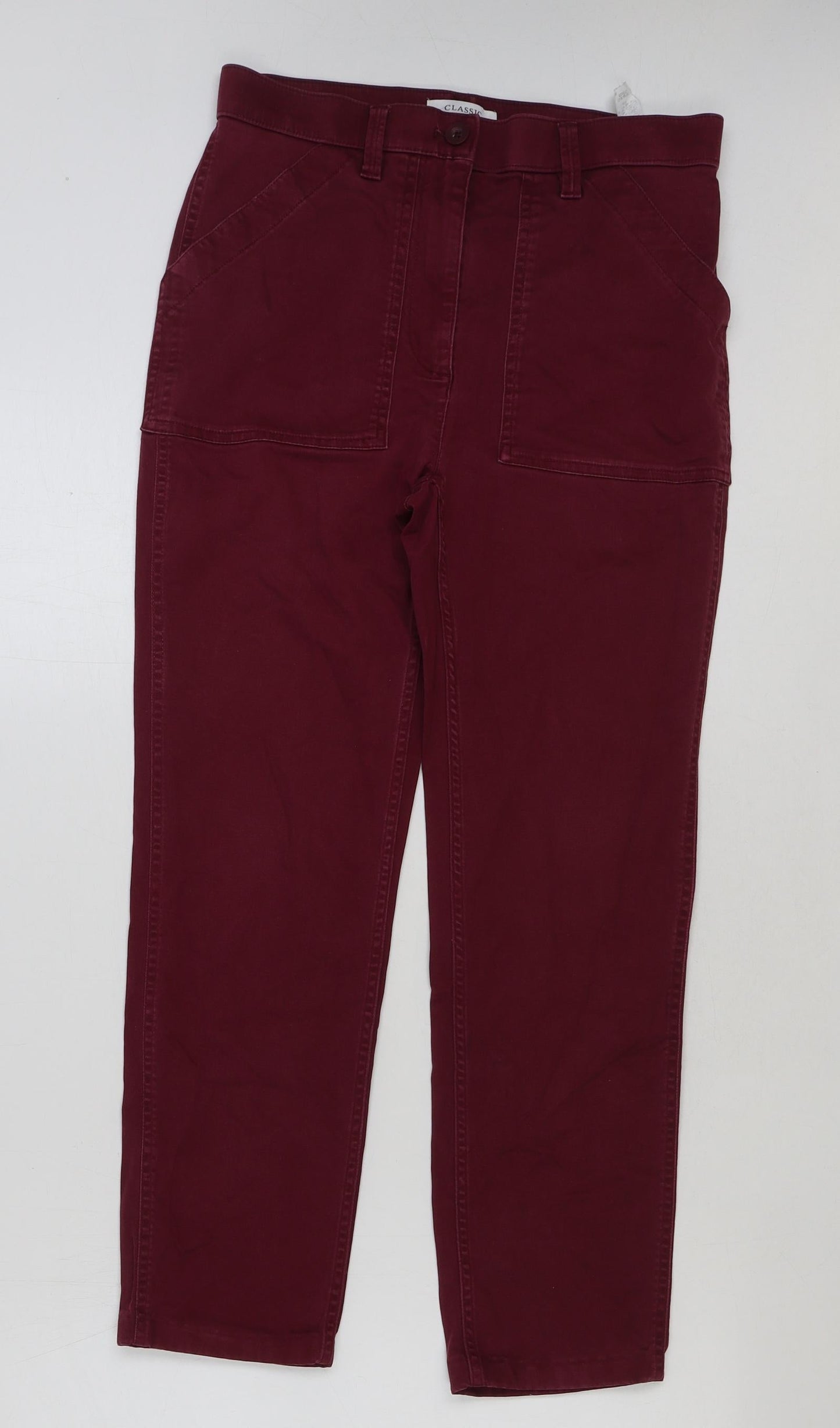 Marks and Spencer Womens Red Cotton Trousers Size 10 L26 in Slim Button