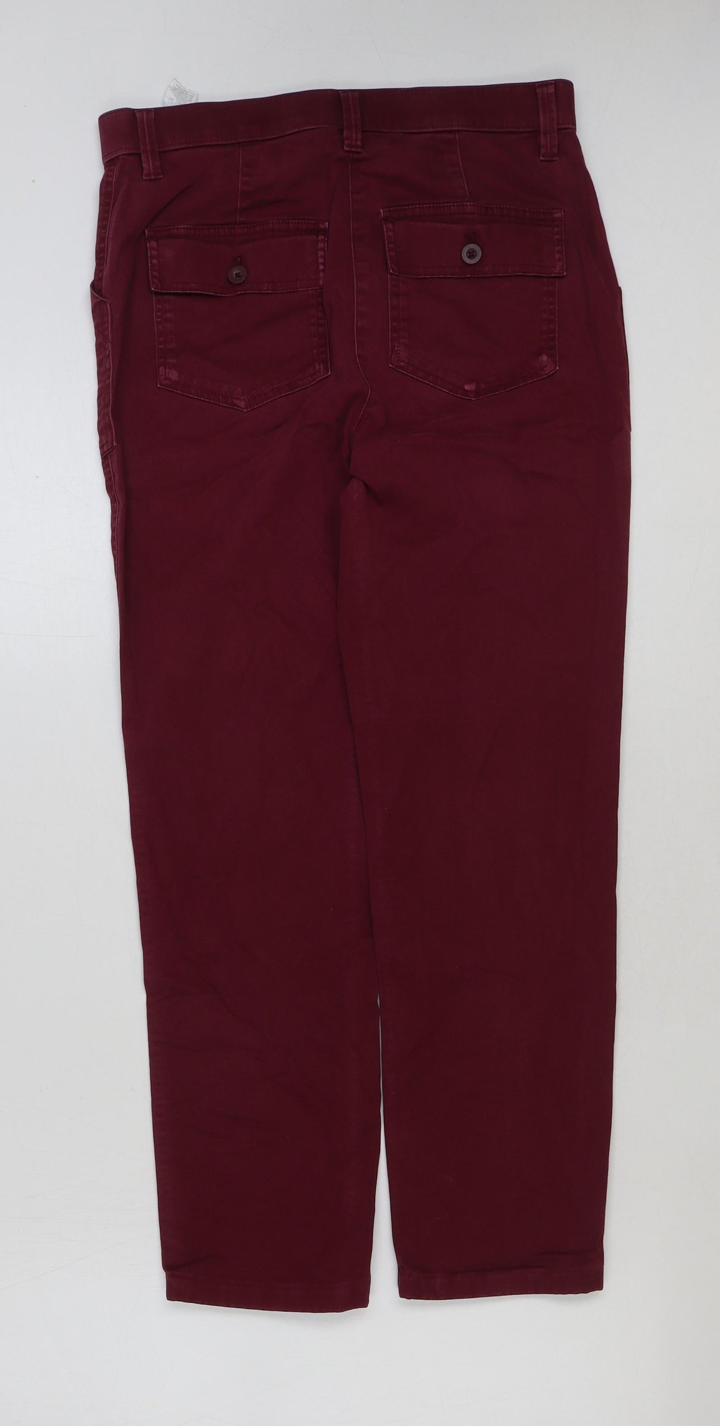 Marks and Spencer Womens Red Cotton Trousers Size 10 L26 in Slim Button