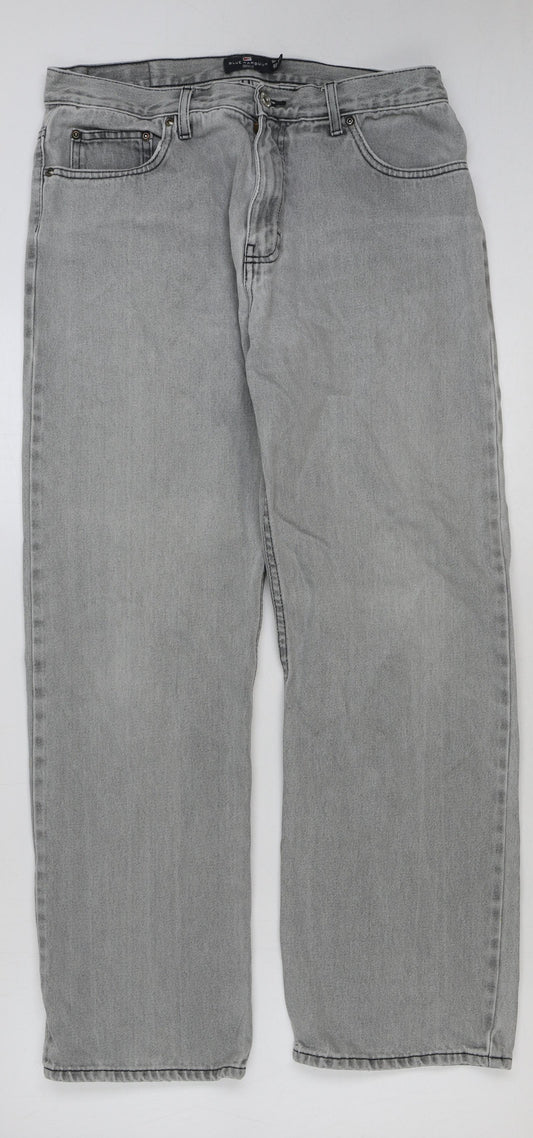 Marks and Spencer Womens Blue Cotton Straight Jeans Size 34 in L31 in Regular Button