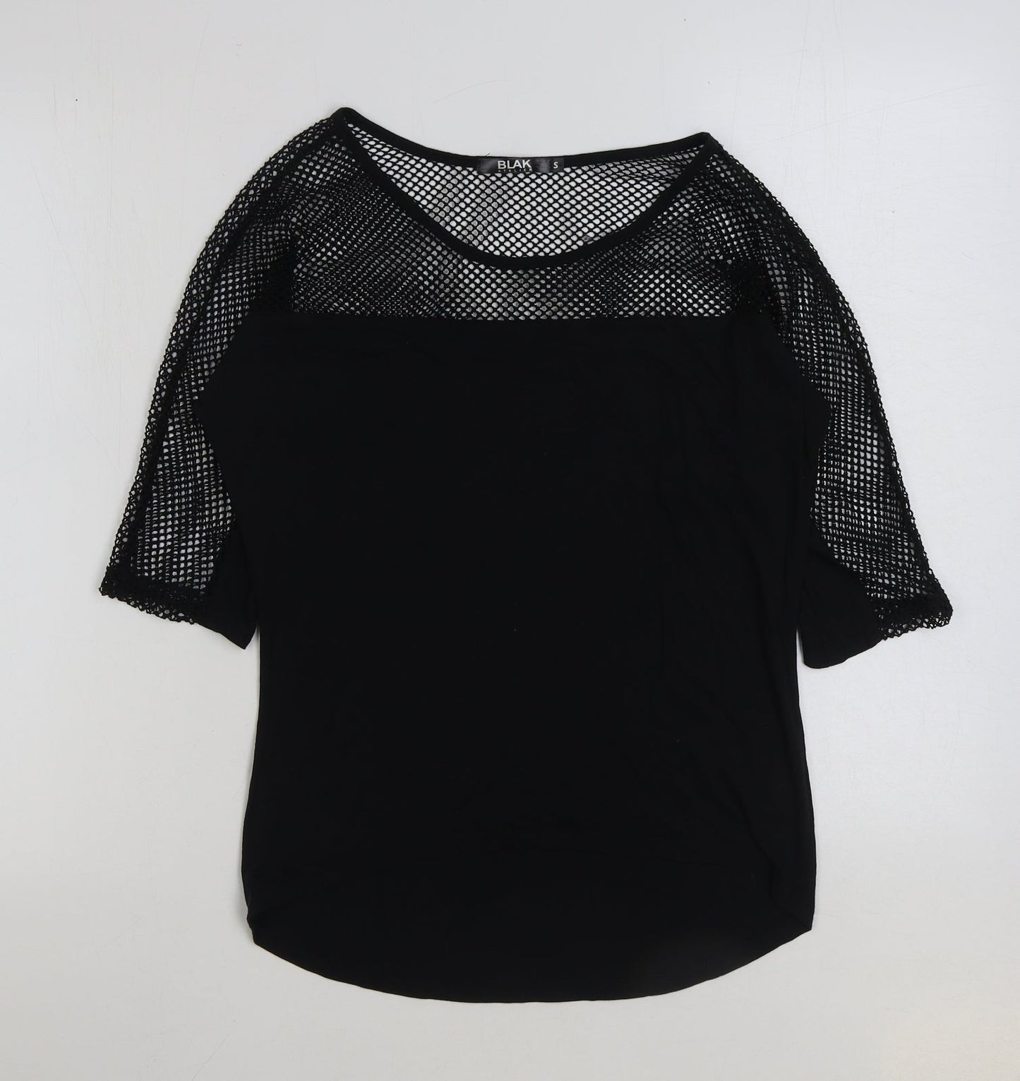 Blak Womens Black Polyester Basic T-Shirt Size S Round Neck - Cut Out