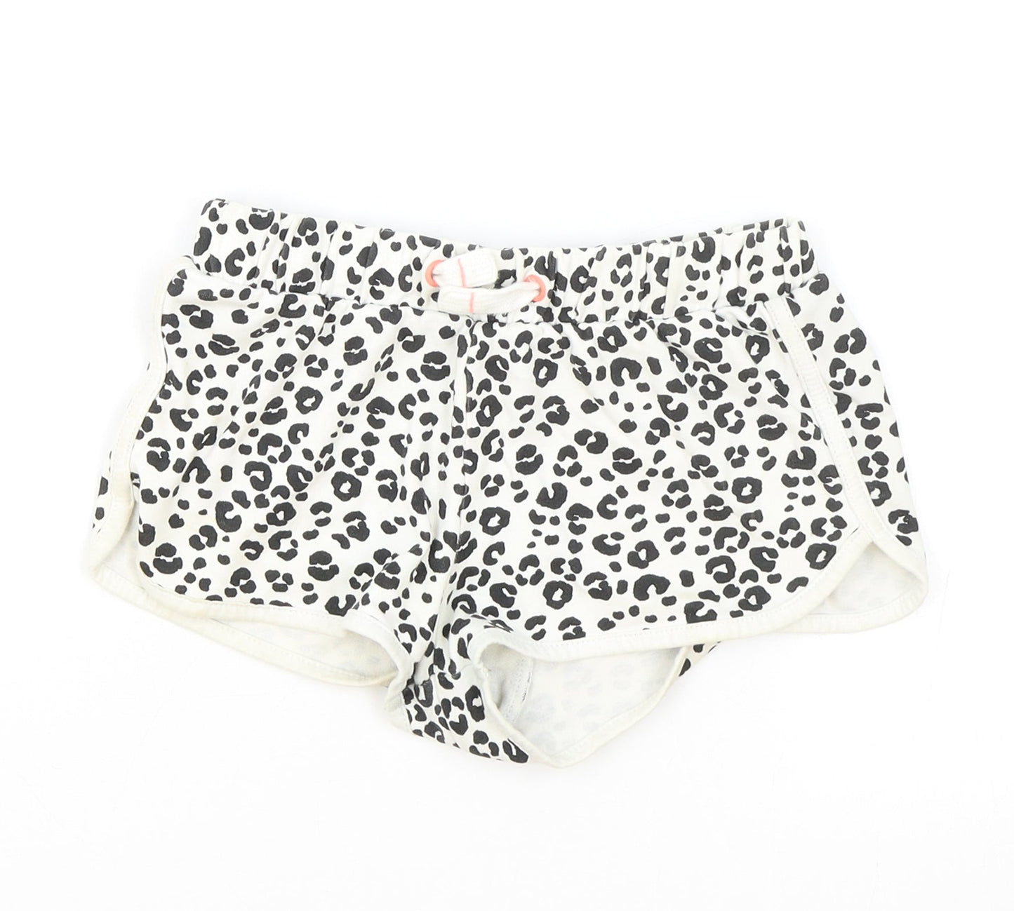 Marks and Spencer Girls White Animal Print Cotton Hot Pants Shorts Size 7-8 Years Regular Drawstring