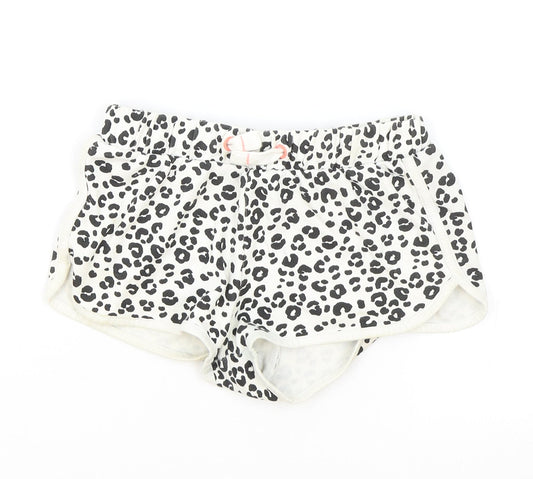 Marks and Spencer Girls White Animal Print Cotton Hot Pants Shorts Size 7-8 Years Regular Drawstring