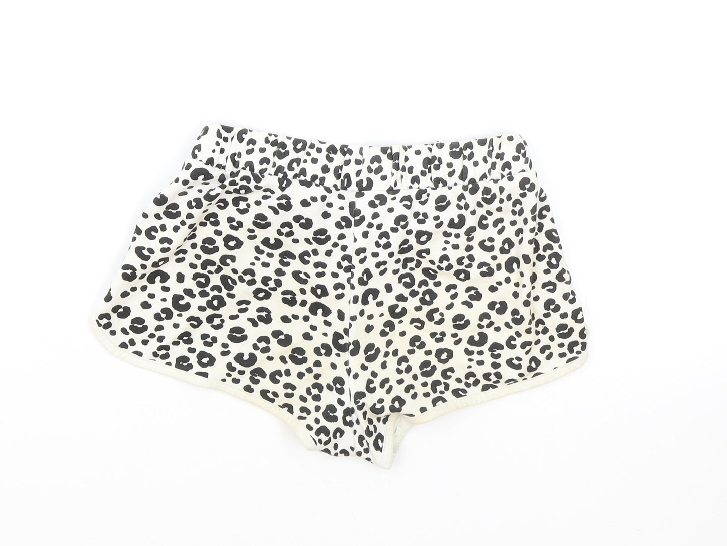 Marks and Spencer Girls White Animal Print Cotton Hot Pants Shorts Size 7-8 Years Regular Drawstring