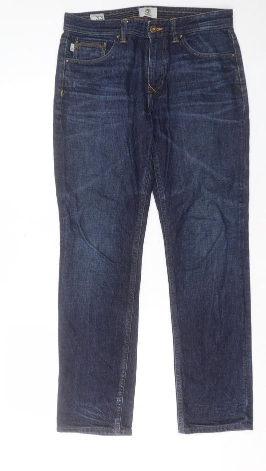 Timberland Mens Blue Cotton Straight Jeans Size 33 in L31 in Regular Button