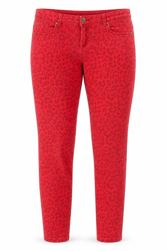 Arabella & Addison Womens Red Animal Print Cotton Skinny Jeans Size L L30 in Regular Button