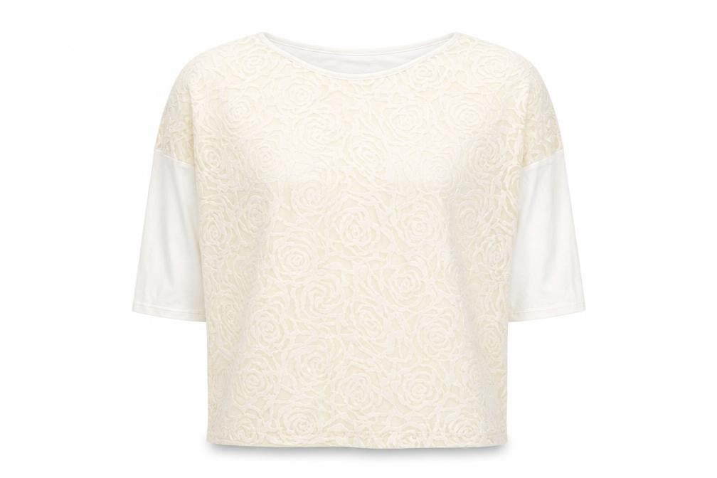 River Island Womens Ivory Floral Cotton Basic Blouse Size 10 Round Neck