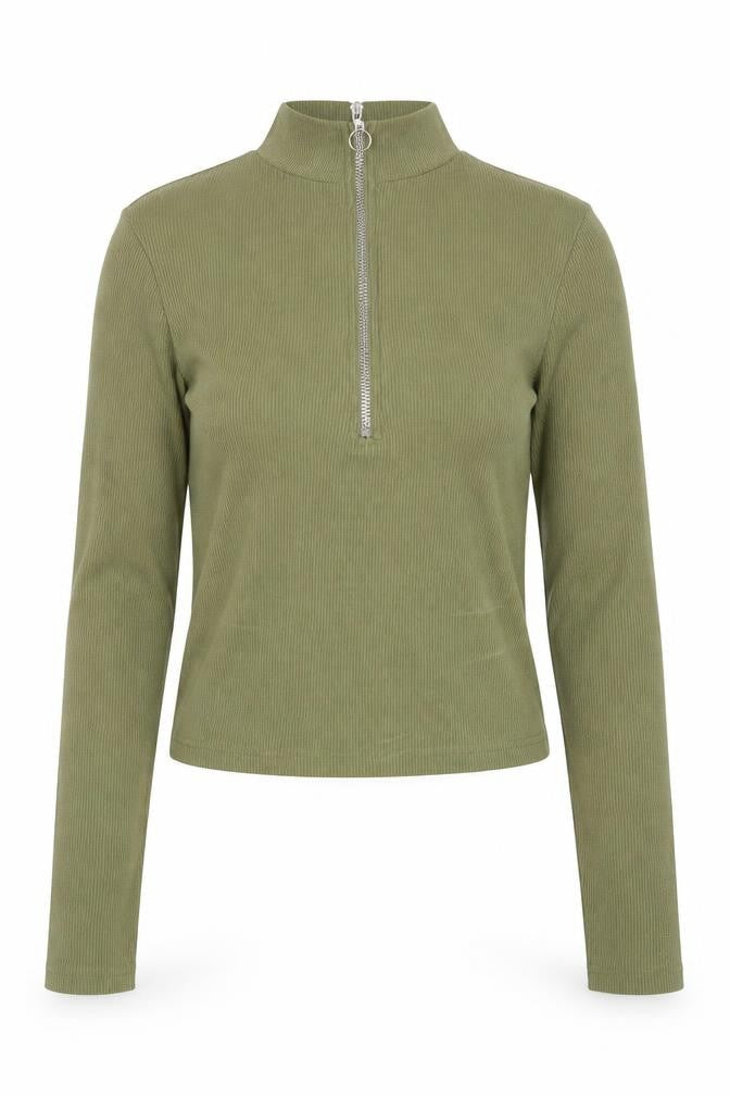 Stradivarius Womens Green Polyester Cropped Blouse Size S Mock Neck