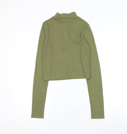 Stradivarius Womens Green Polyester Cropped Blouse Size S Mock Neck