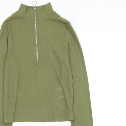 Stradivarius Womens Green Polyester Cropped Blouse Size S Mock Neck