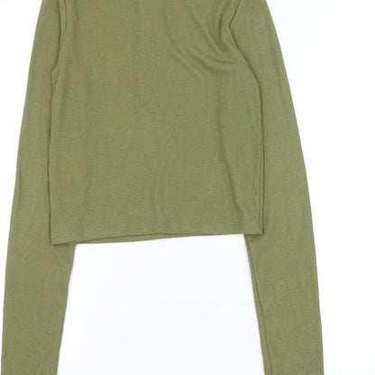 Stradivarius Womens Green Polyester Cropped Blouse Size S Mock Neck