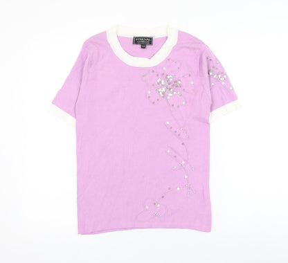 Eternal Womens Pink Nylon Basic Blouse Size 10 Round Neck - Flower