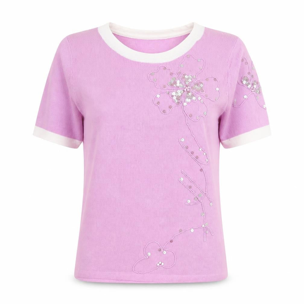 Eternal Womens Pink Nylon Basic Blouse Size 10 Round Neck - Flower