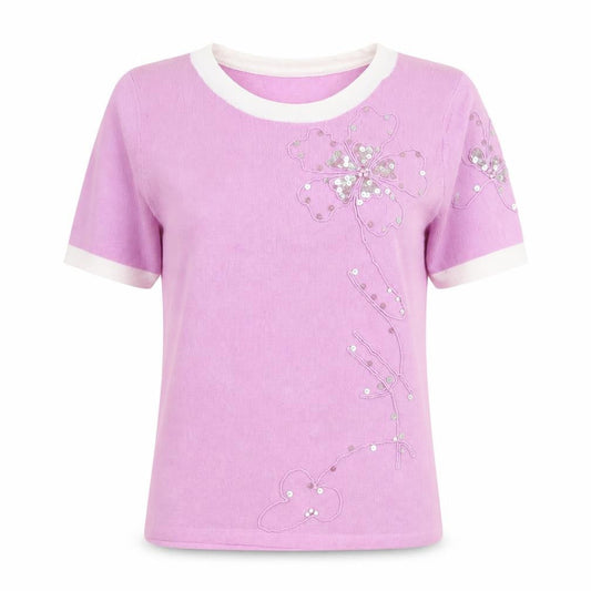 Eternal Womens Pink Nylon Basic Blouse Size 10 Round Neck - Flower