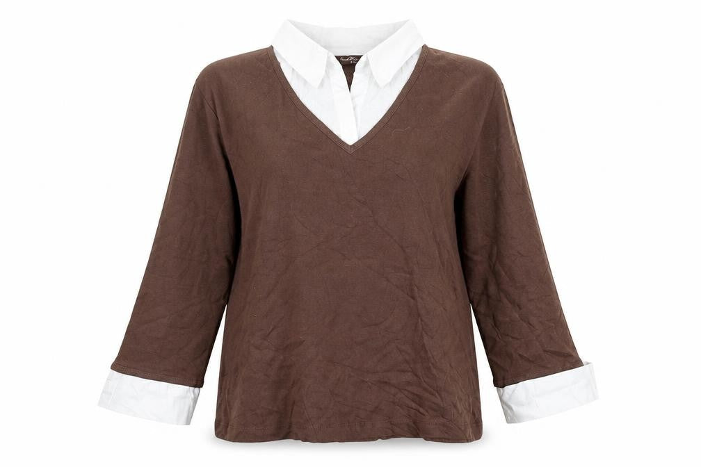 Sarah Hamilton Womens Brown Collared Cotton Pullover Jumper Size 14