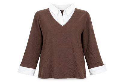Sarah Hamilton Womens Brown Collared Cotton Pullover Jumper Size 14
