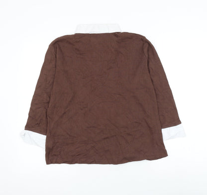 Sarah Hamilton Womens Brown Collared Cotton Pullover Jumper Size 14