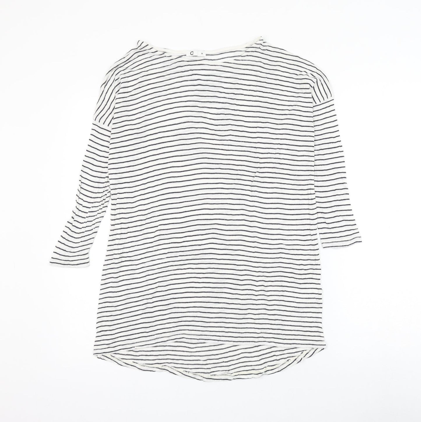 C Womens White Round Neck Striped Viscose Pullover Jumper Size M