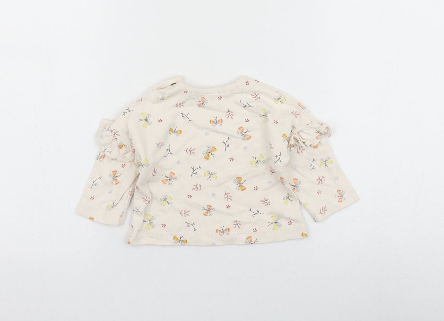 George Girls Beige Geometric Cotton Basic T-Shirt Size 0-3 Months Round Neck Button - butt