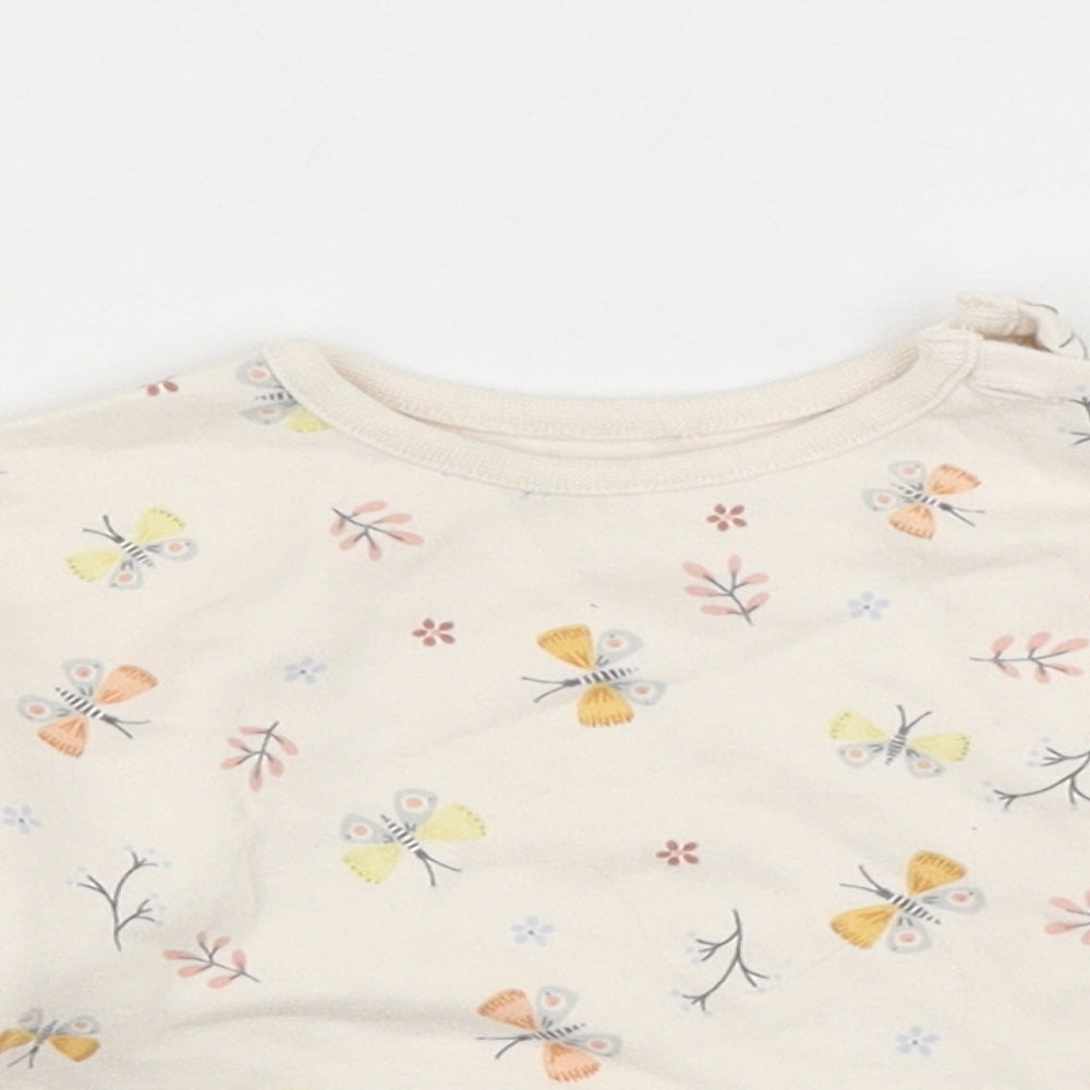 George Girls Beige Geometric Cotton Basic T-Shirt Size 0-3 Months Round Neck Button - butt