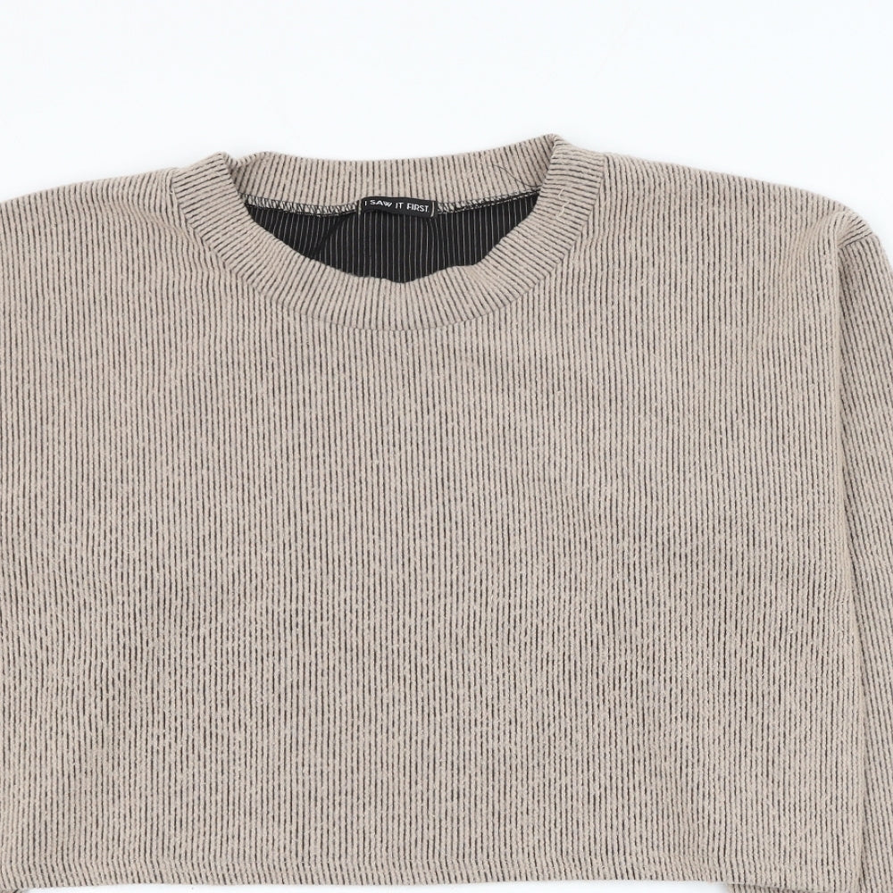 I SAW IT FIRST Womens Brown Polyester Pullover Sweatshirt Size M Pullover - Cropped