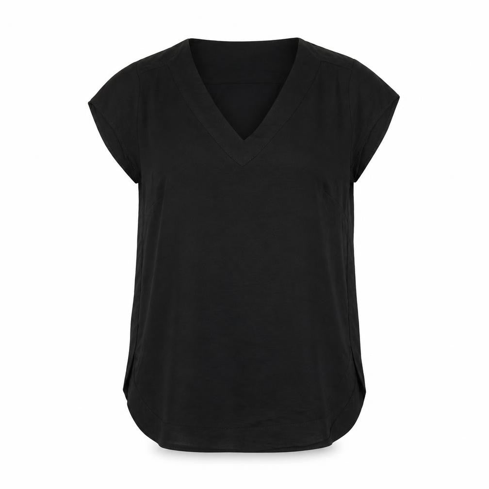 H&M Womens Black Polyester Basic Blouse Size 12 V-Neck