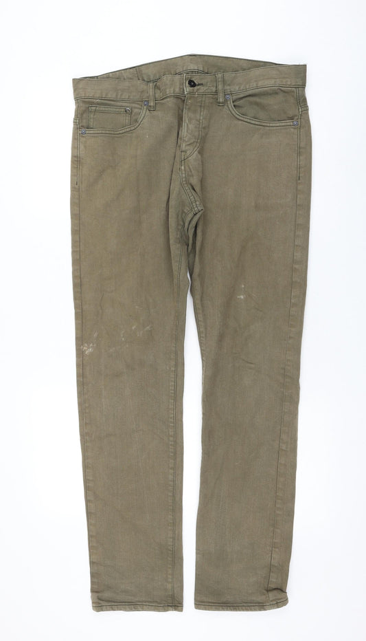 H&M Womens Green Cotton Straight Jeans Size 36 in L31 in Regular Zip