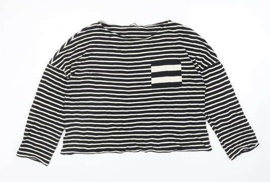 Per Una Womens Black Striped Cotton Basic T-Shirt Size 14 Boat Neck