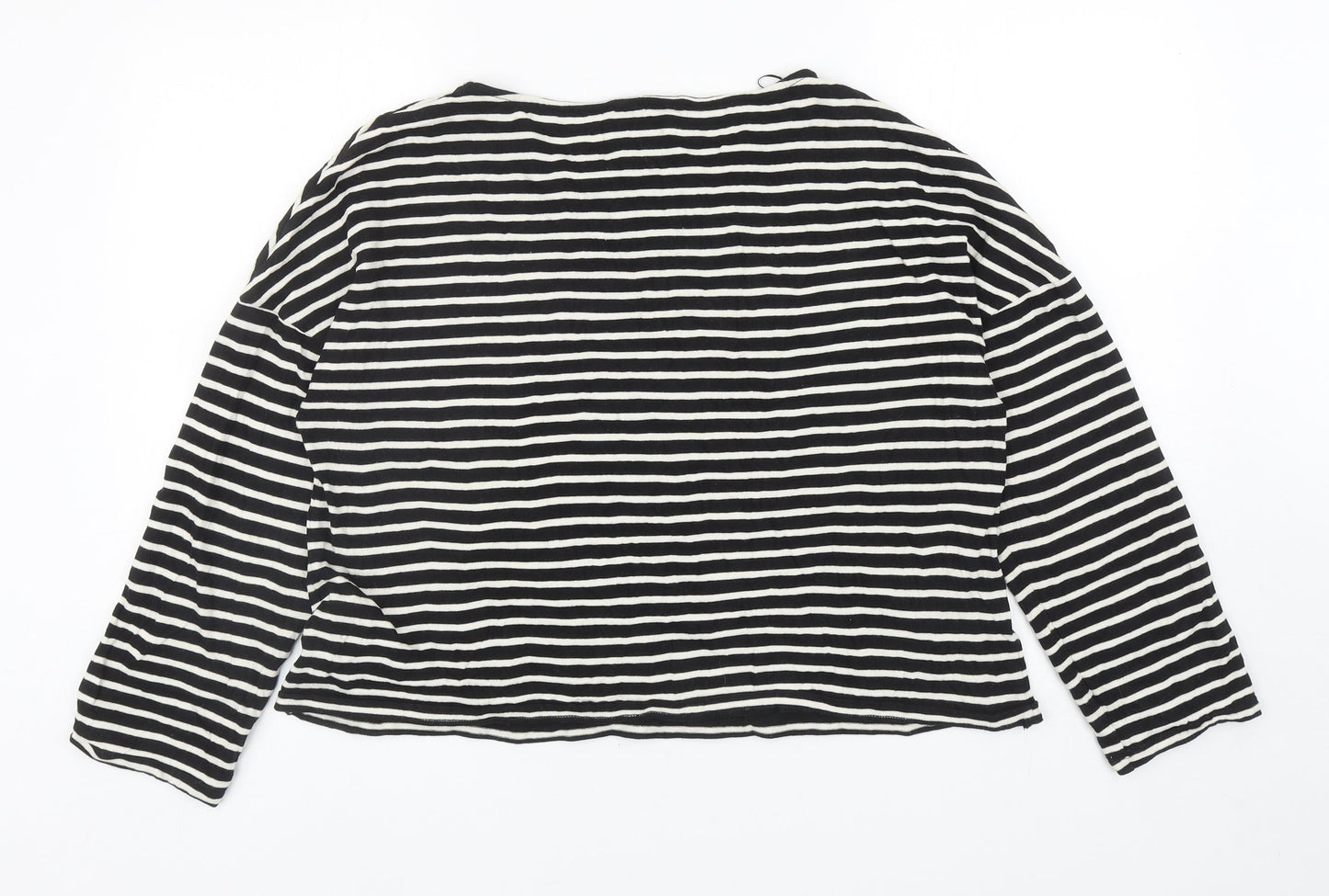 Per Una Womens Black Striped Cotton Basic T-Shirt Size 14 Boat Neck
