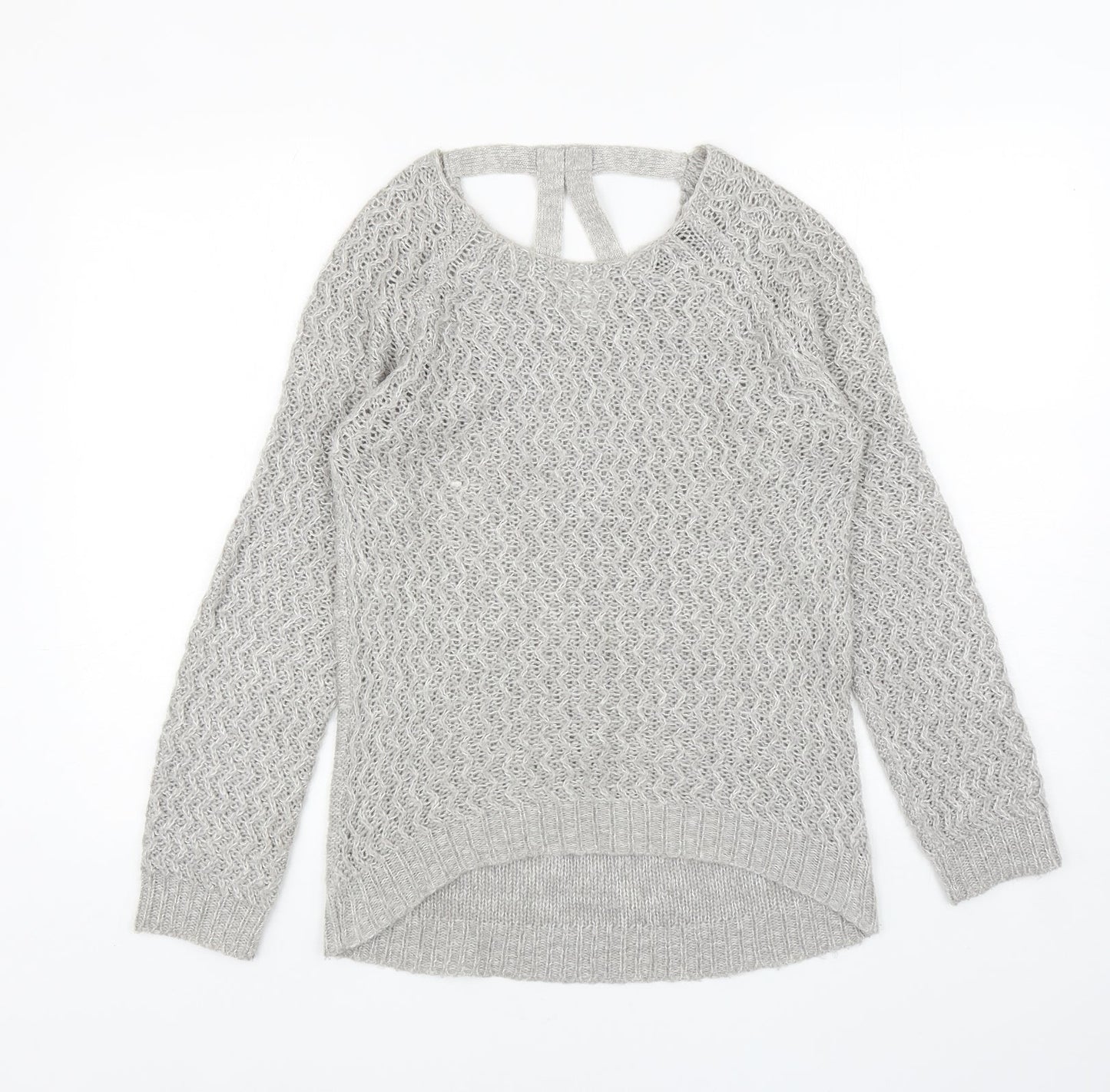 Dorothy Perkins Womens Grey Scoop Neck Acrylic Pullover Jumper Size 10 - Cut Out Back