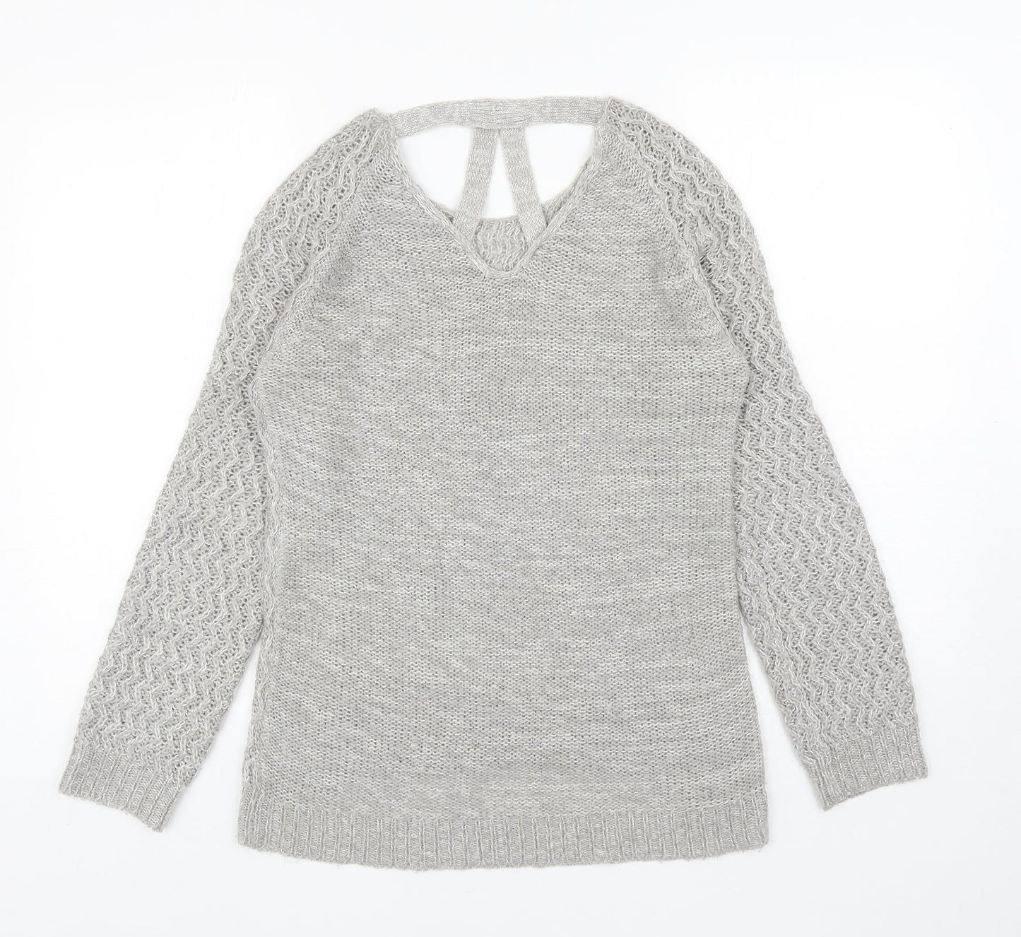 Dorothy Perkins Womens Grey Scoop Neck Acrylic Pullover Jumper Size 10 - Cut Out Back