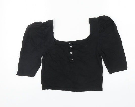 Pieces Womens Black Cotton Cropped T-Shirt Size M Square Neck