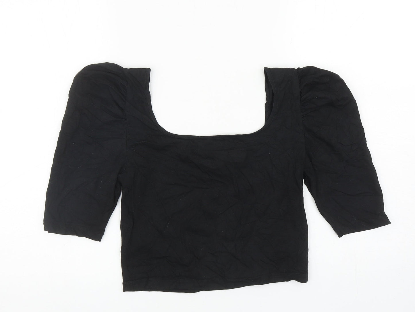 Pieces Womens Black Cotton Cropped T-Shirt Size M Square Neck