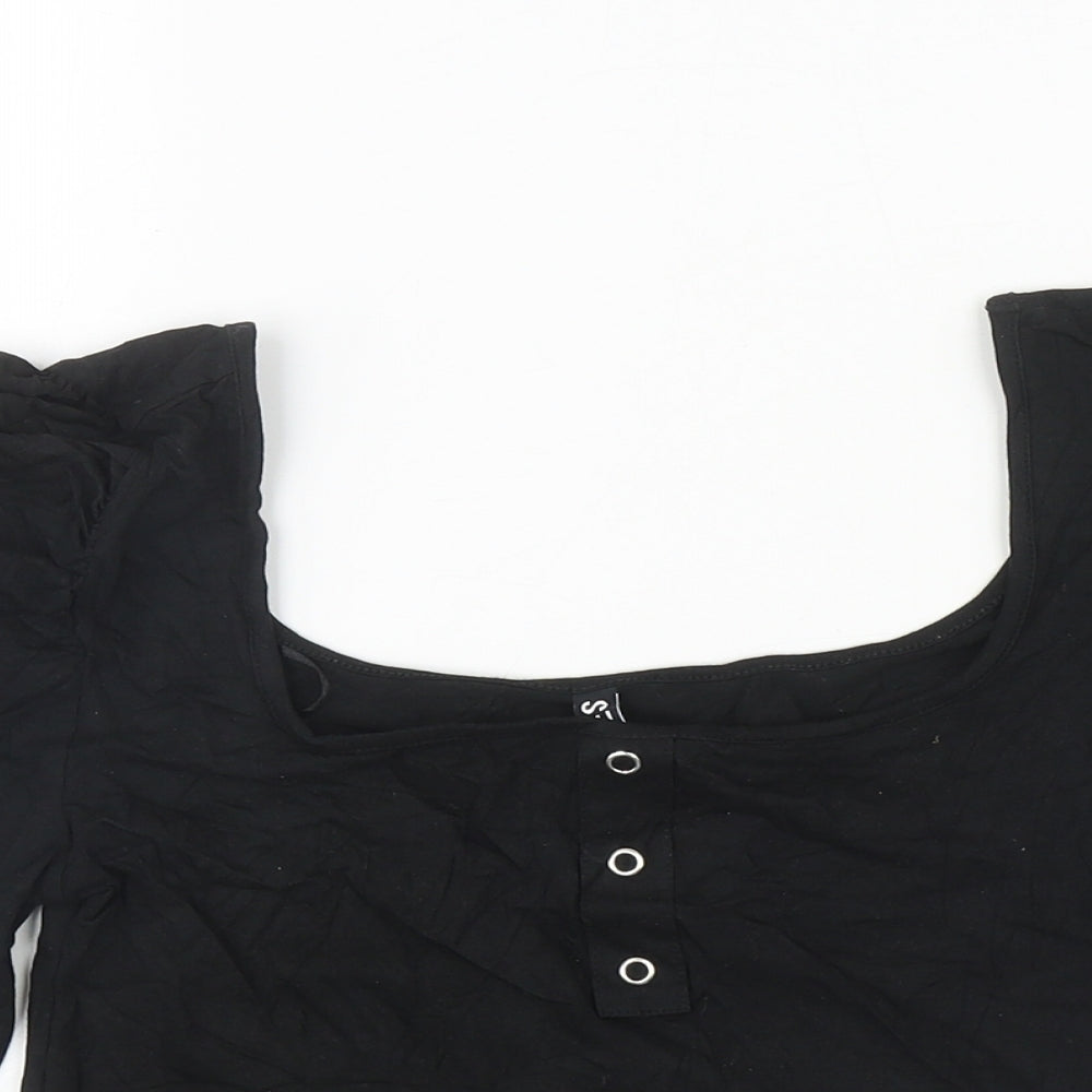 Pieces Womens Black Cotton Cropped T-Shirt Size M Square Neck