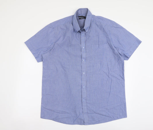 Cedar Wood State Mens Blue Striped Polyester Button-Up Size 16.5 Collared Button
