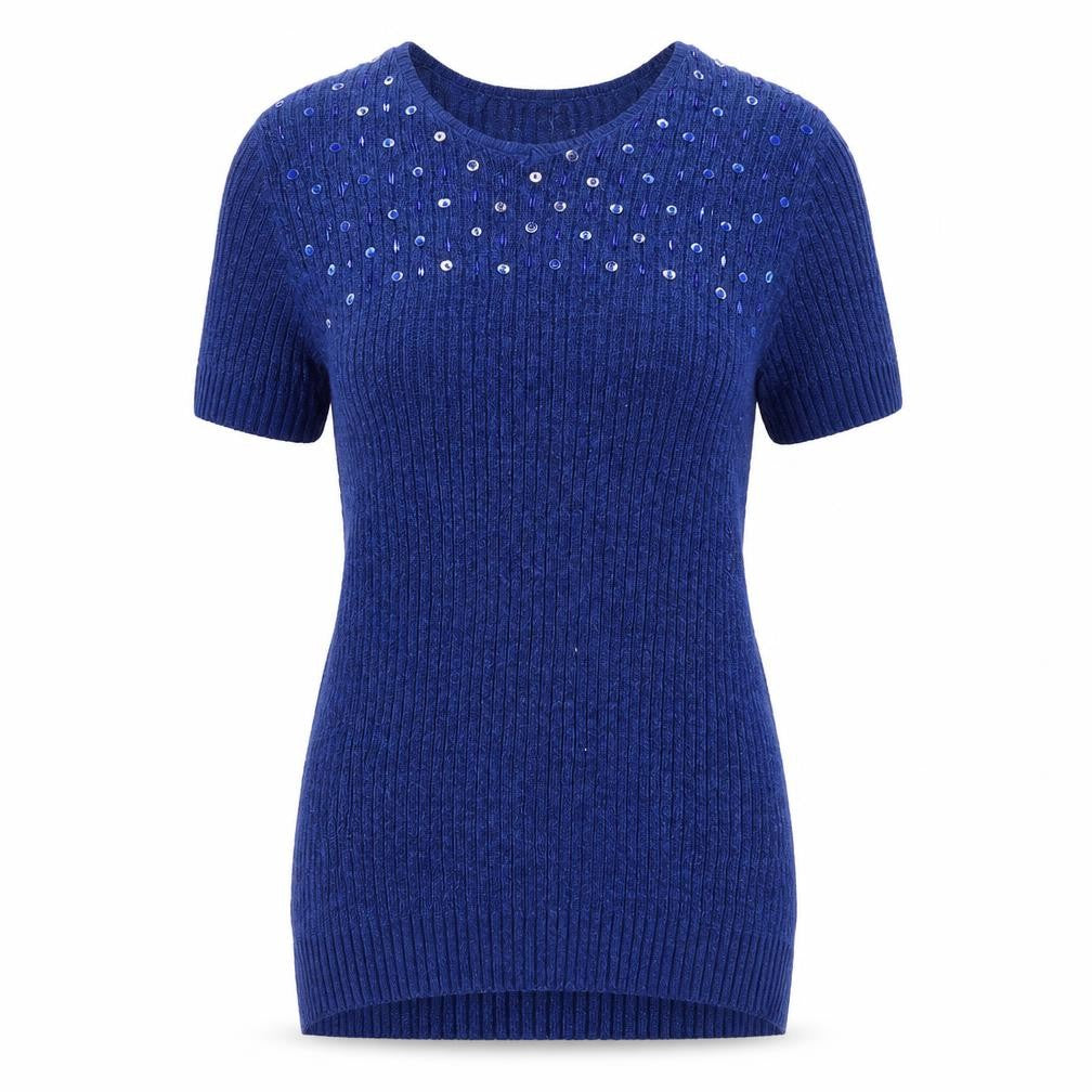 Saloos Womens Blue Round Neck Polyester Pullover Jumper Size L