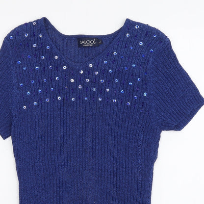 Saloos Womens Blue Round Neck Polyester Pullover Jumper Size L