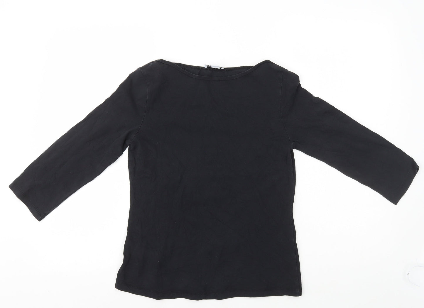 Warehouse Womens Black Polyester Basic T-Shirt Size 12 Scoop Neck