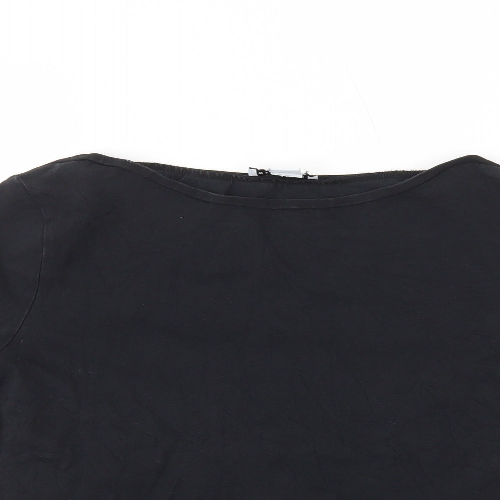 Warehouse Womens Black Polyester Basic T-Shirt Size 12 Scoop Neck