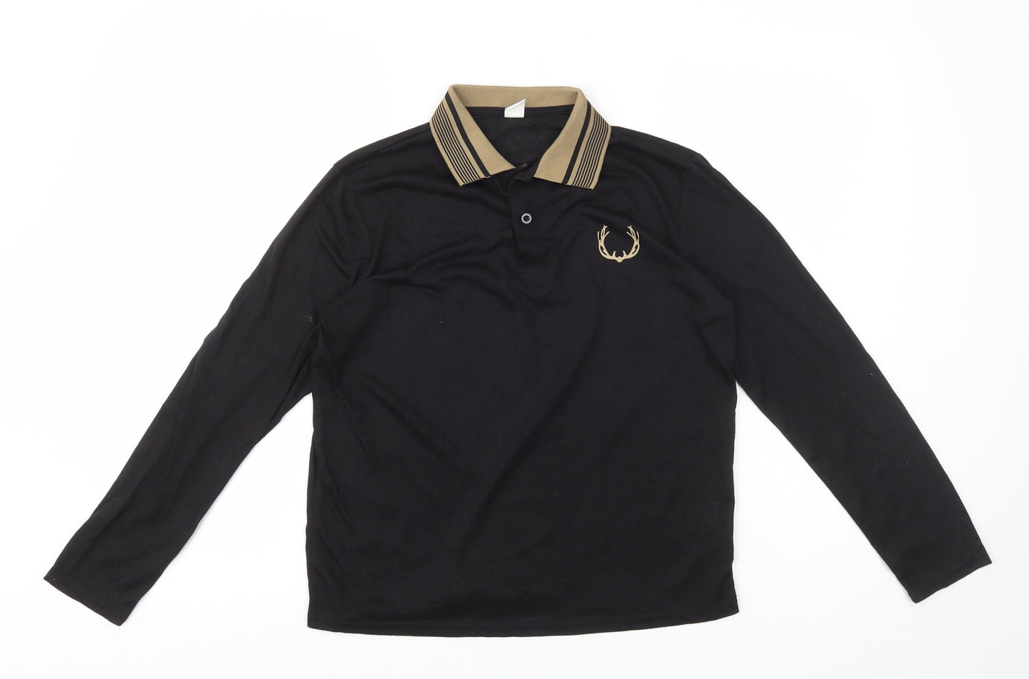 SheIn Girls Black Polyester Basic Polo Size 13-14 Years Collared Button