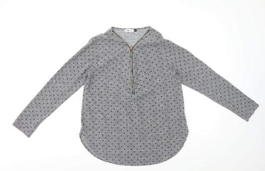 Spotted Womens Grey Geometric Polyester Basic T-Shirt Size 12 V-Neck