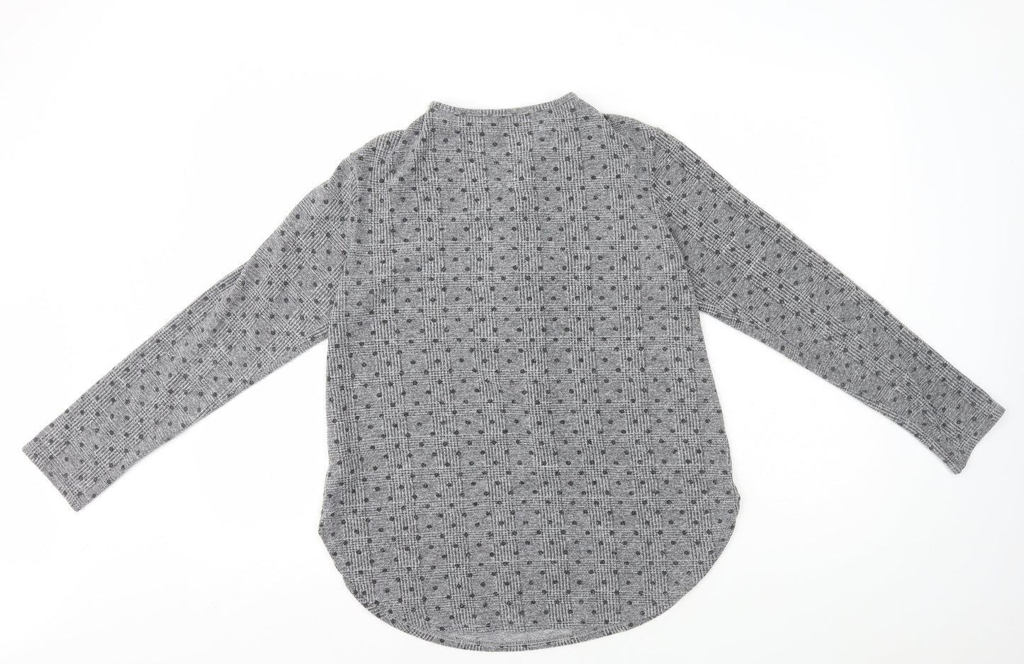 Spotted Womens Grey Geometric Polyester Basic T-Shirt Size 12 V-Neck