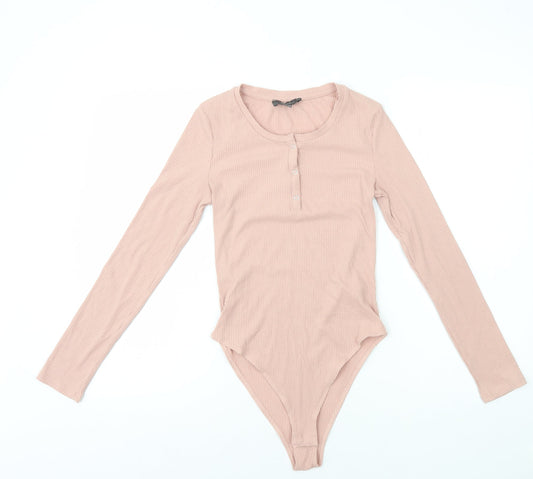Primark Womens Pink Polyester Bodysuit One-Piece Size XS Snap - Ribbed