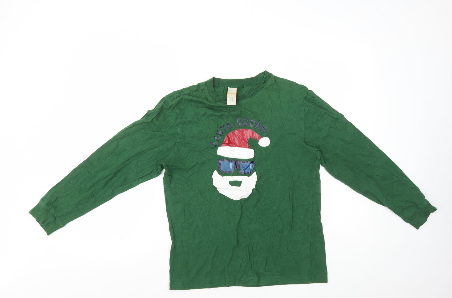 Gymboree Boys Green 100% Cotton Basic T-Shirt Size 12 Years Round Neck Pullover - Santa Rocks