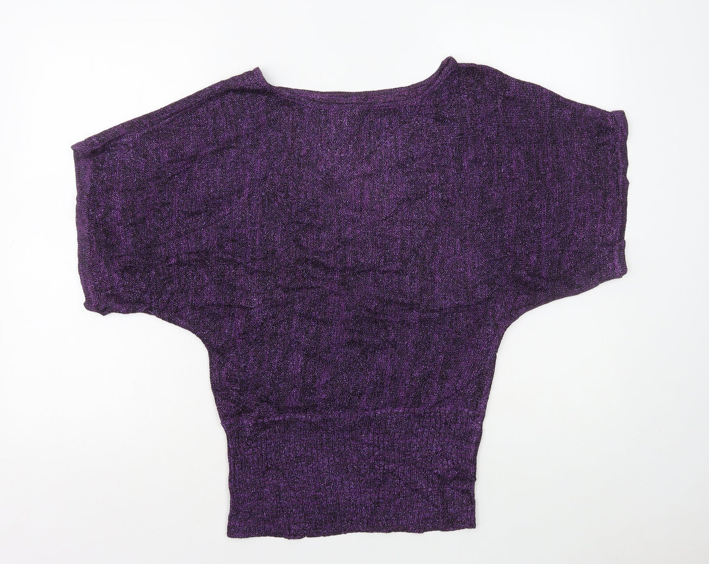 Preworn Womens Purple Polyester Basic T-Shirt Size M Round Neck - Glitter