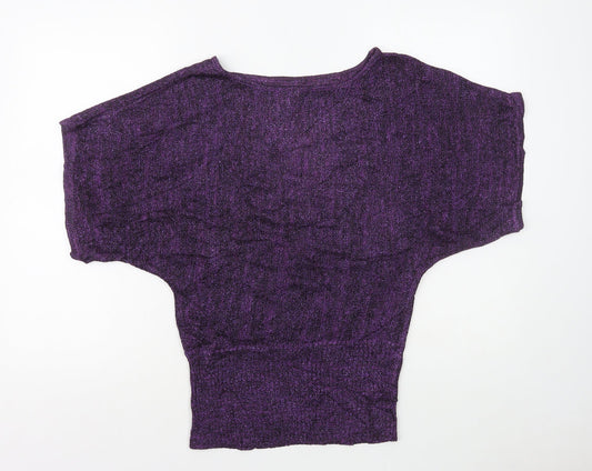 Preworn Womens Purple Polyester Basic T-Shirt Size M Round Neck - Glitter